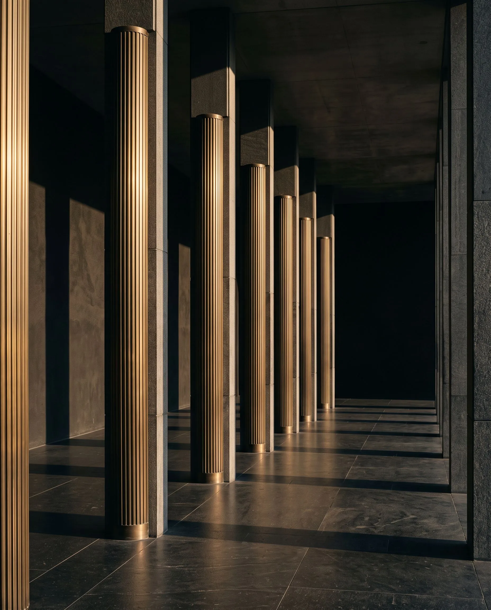 Advisory table in a Dubai high-rise with documents, ledgers and a brass lamp
